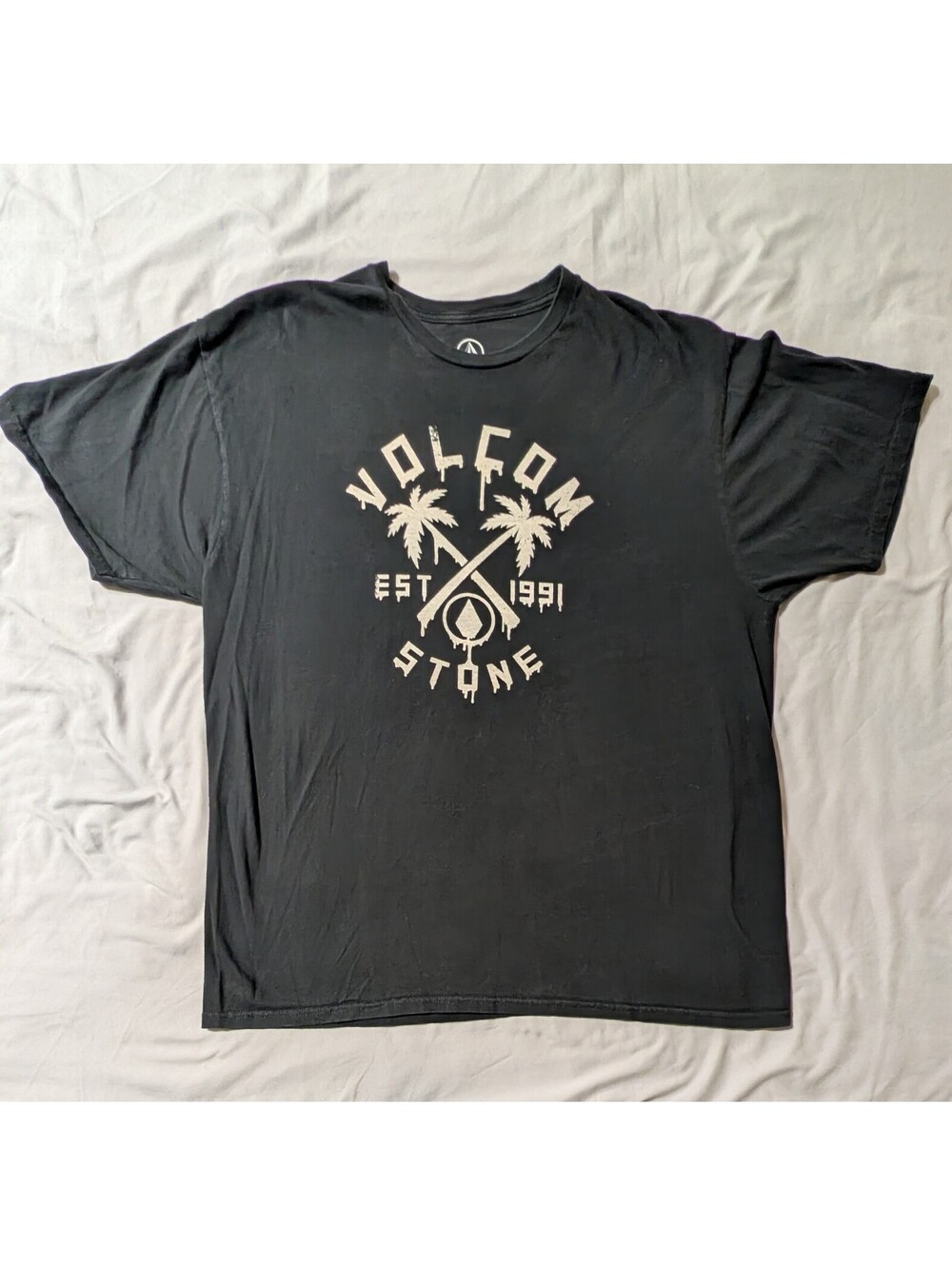 Volcom Stone Men's XXL Black Graphic T-Shirt Palm Trees Est 1991 Skate Surf Tee